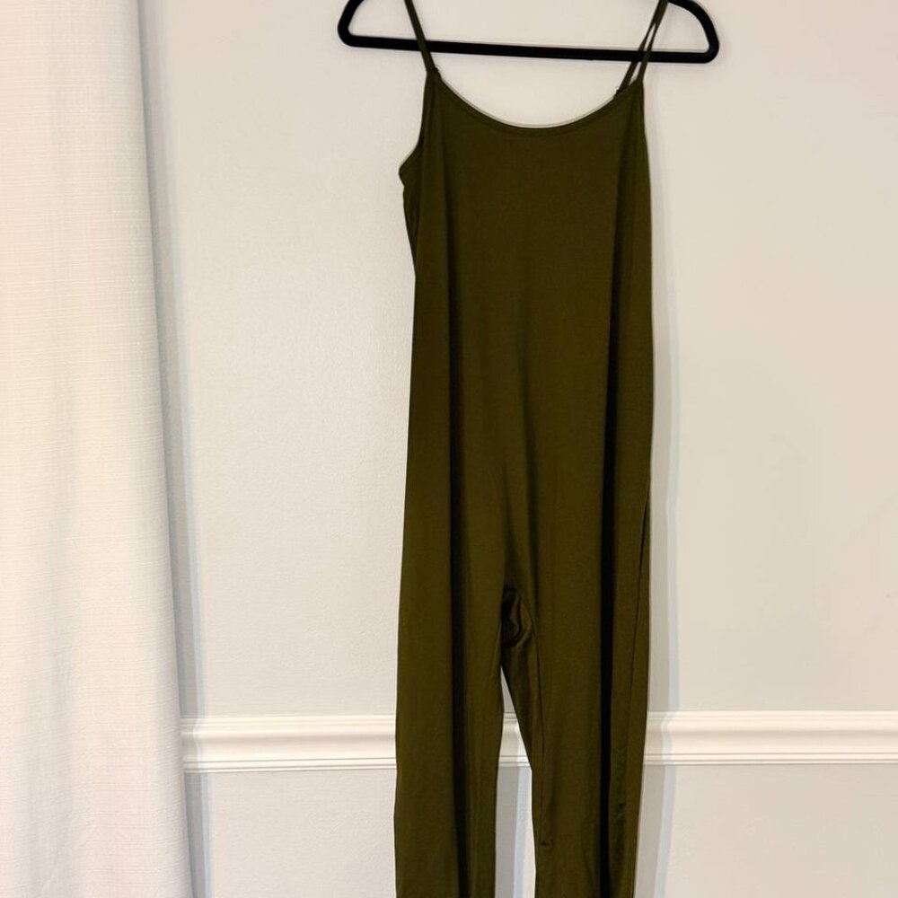 Women’s Olive Green Jumpsuit Relaxed Fit Sleeveless Romper Size M